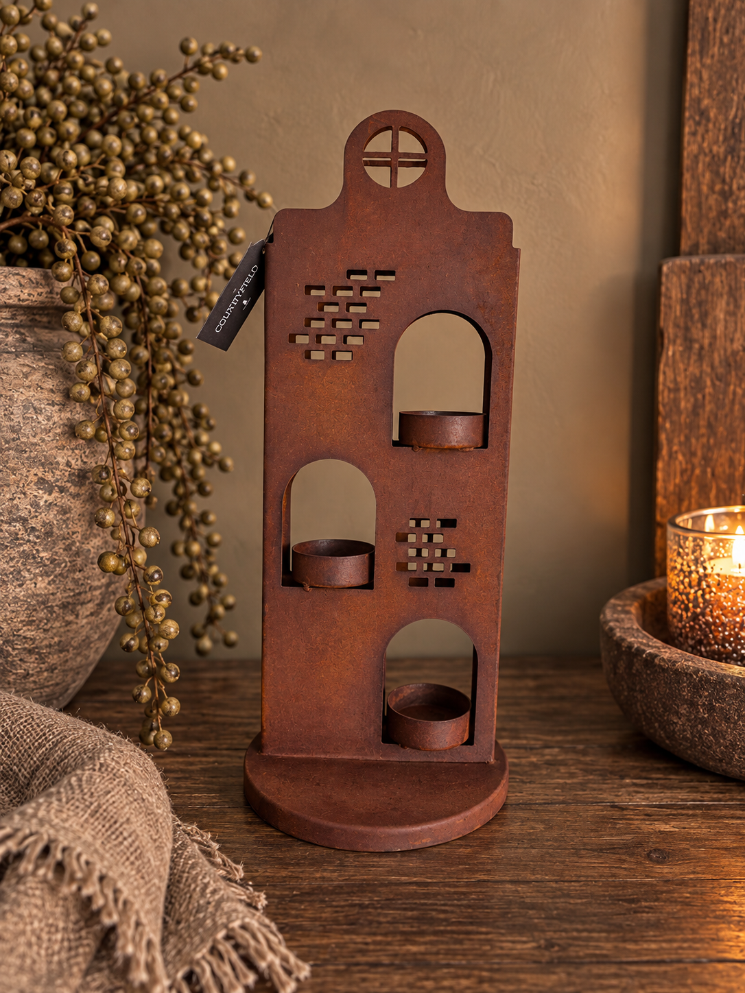 Flat Waxinelichthouder Huis Roest 32 cm