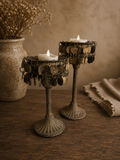 Kandelaars set met muntjes  landelijke vintage look